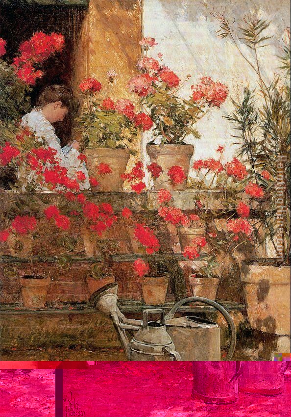 Geraniums painting - childe hassam Geraniums art painting